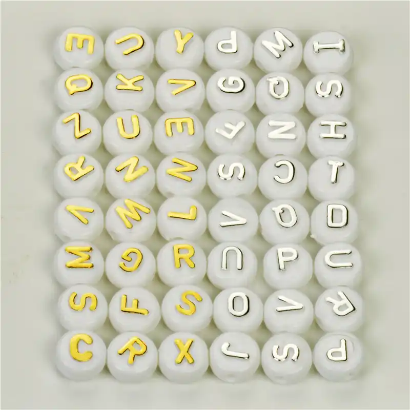 100pcs of LIGHT GOLD Flat Round Alphabet Letter F Acrylic Spacer Beads