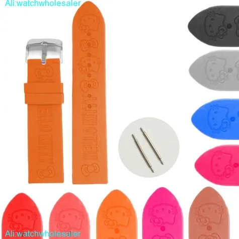 24mm Cat Orange Cartoon Silicone Jelly Rubber Lady Watch Band Straps WB1085H24JB