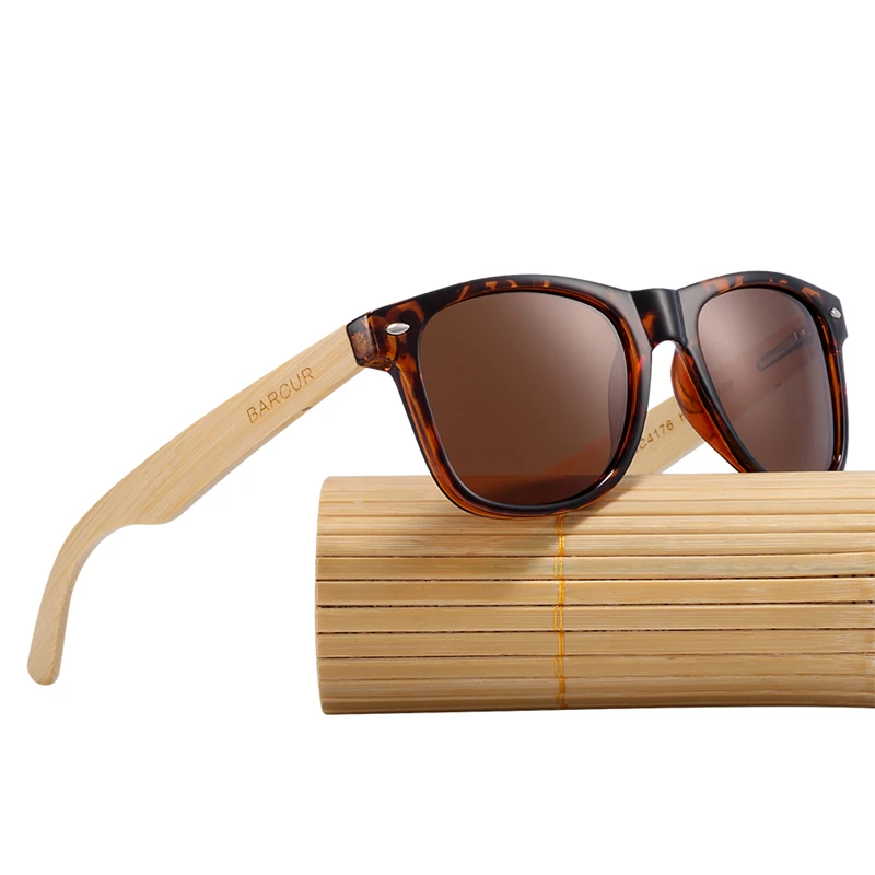 BARCUR Bamboo Polarized Sunglasses Fashion Wood Frame Sunglasses