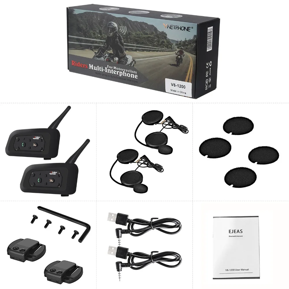 

Newest 2pcs Walkie Talkie Motorcycle Intercom 1200m Bluetooth Intercomunicador Interphone For 6 Riders Wireless Helmet Intercom