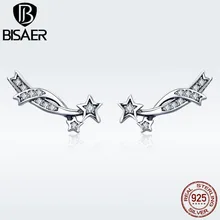 BISAER, Стерлинговое Серебро 925 пробы, изысканные серьги-гвоздики со звездами Метеор для женщин, модные серьги, ювелирные изделия, бижутерия, серьги ECE442