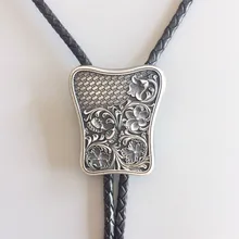 Винтажный, с серебряным покрытием резьба плетеные цветы Западный Галстук боло ожерелье