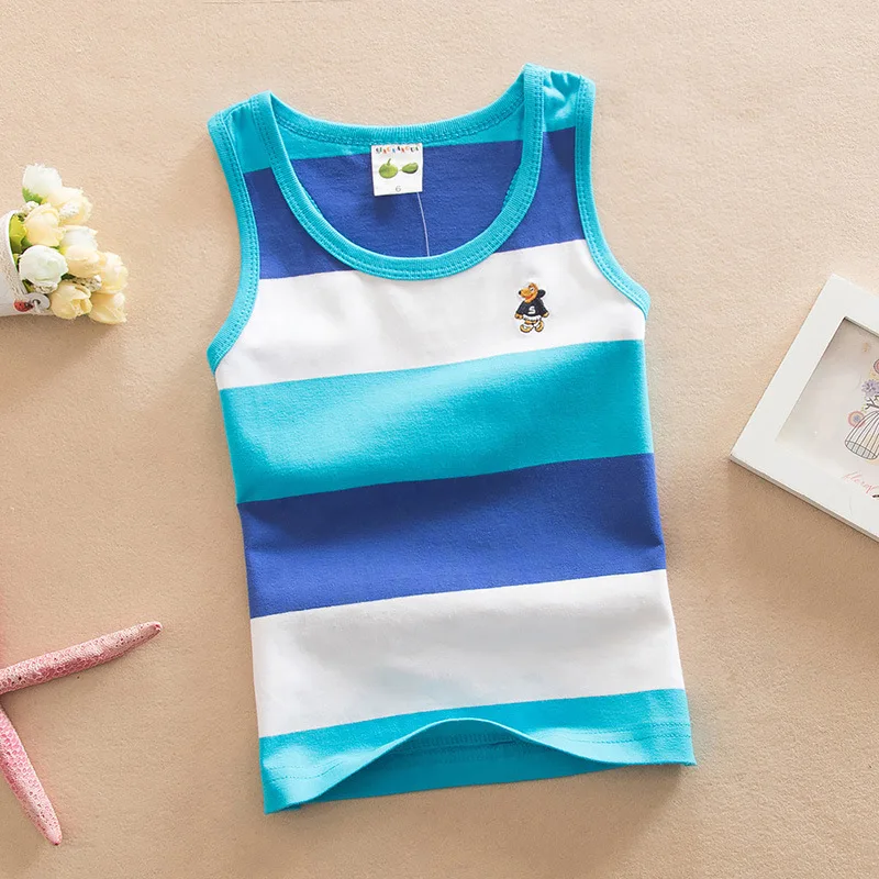 

Children's summer vest Kid sleeveless tops stretch cotton vest striped rainbow boy summer top clothes 1-15 years old Lycra