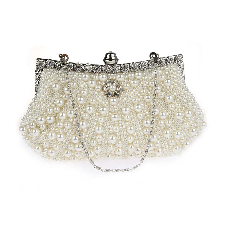 

2017 Women Crystal Evening Clutch Bag Rhinestone Wedding Purse Party Handbag Lady clutches Diamond Pearl Beads Female Chains Bag