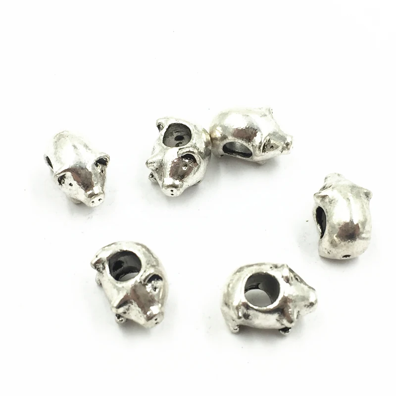 

10Pcs Silver Tone European Beads For European Charm Bracelets Cute Pig Animal Metal Fashion Jewelry DIY Charms Findings 13mm