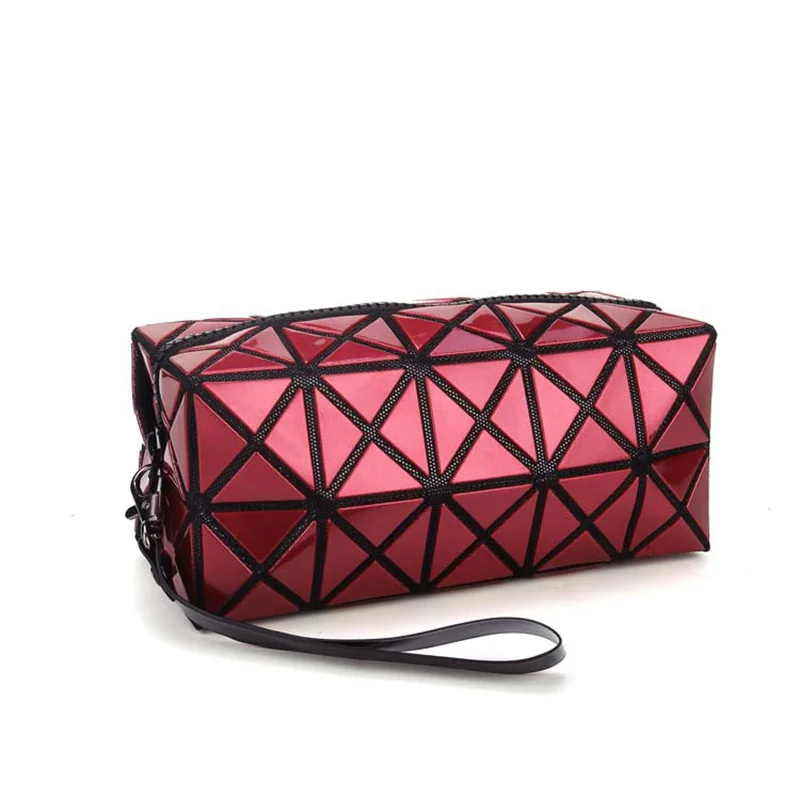 Fashion Portable Makeup Bag Folding Package PU Leather Makeup Bags Women Geometric Zipper Cosmetic Bag Mini Bolso Organizer Bags (24)