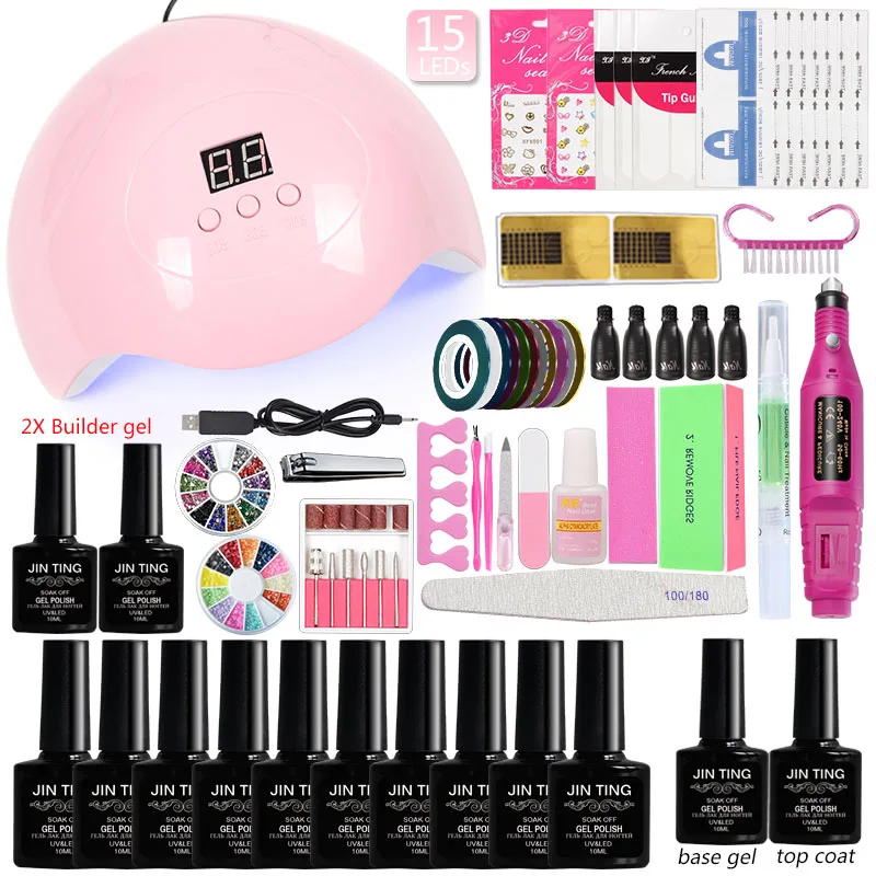 

Nail Polish Set Kit Manicure Set 45W UV Lamp 10 Color Soak Off Gel Nail Top Coat Gel Nail Kit Electric Manicure Handle set