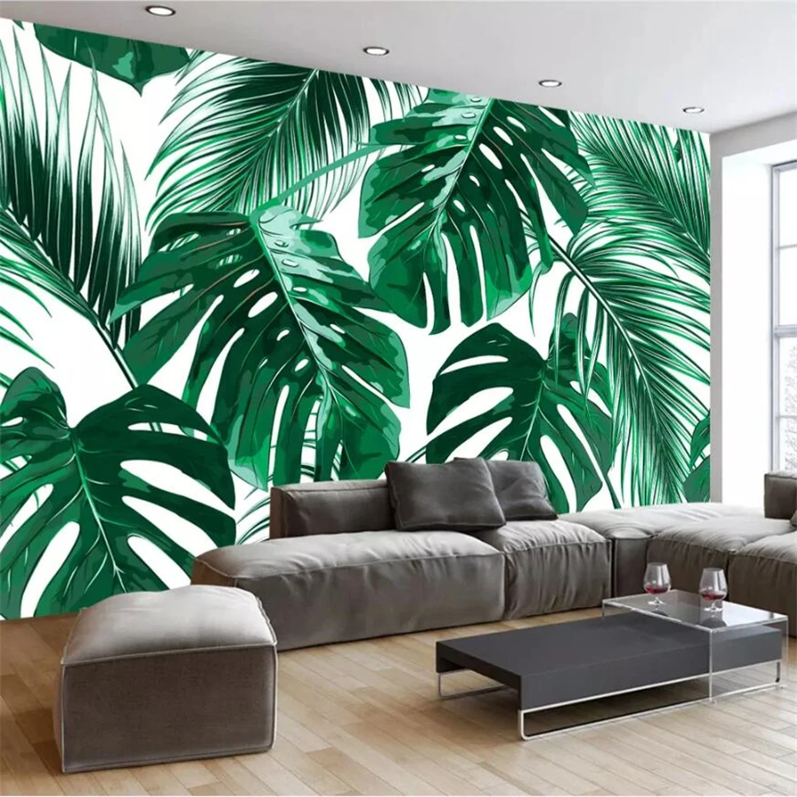 

beibehang Custom wallpaper 3d mural modern minimalist fresh rainforest plant banana leaf idyllic TV backdrop wall paper behang