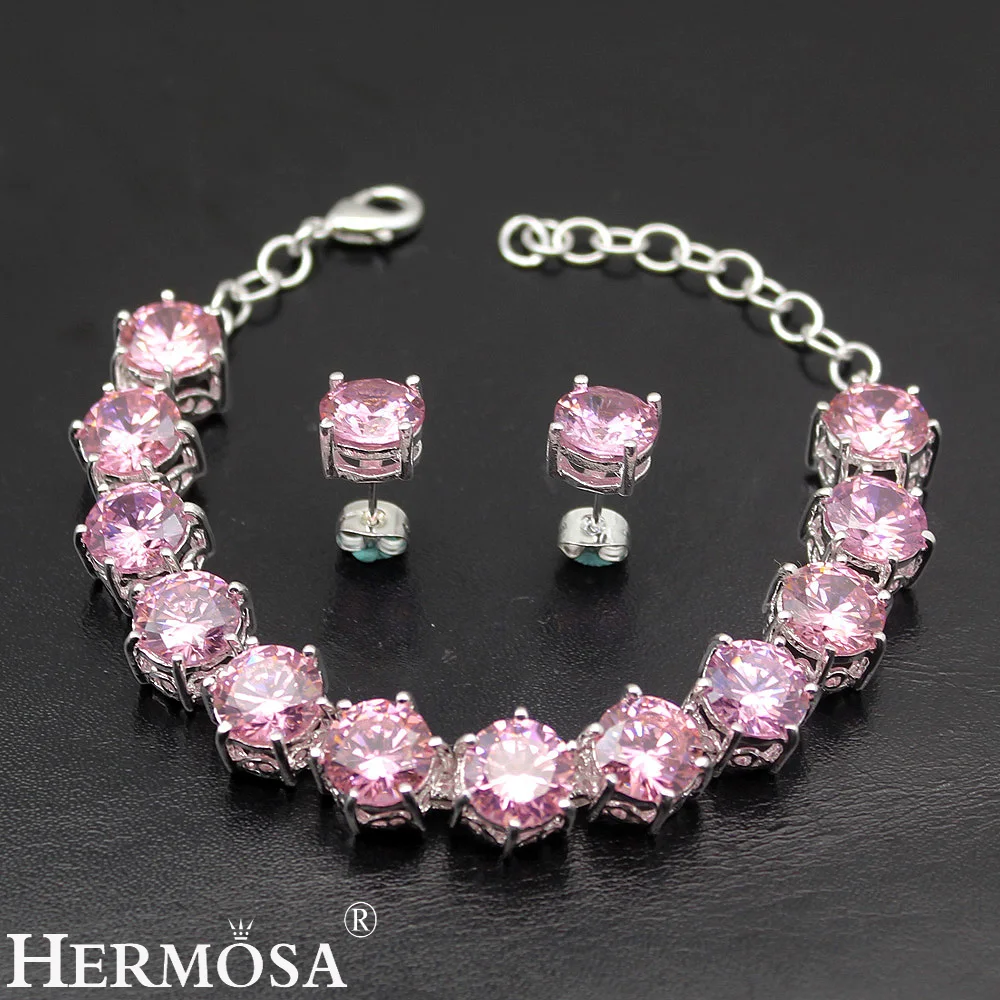 

Sweet Pink Jewellery Sets Shiny Kunzite 925 Sterling Silver Bracelet Stud Earrings Pretty Women Wedding Party Gift NY808