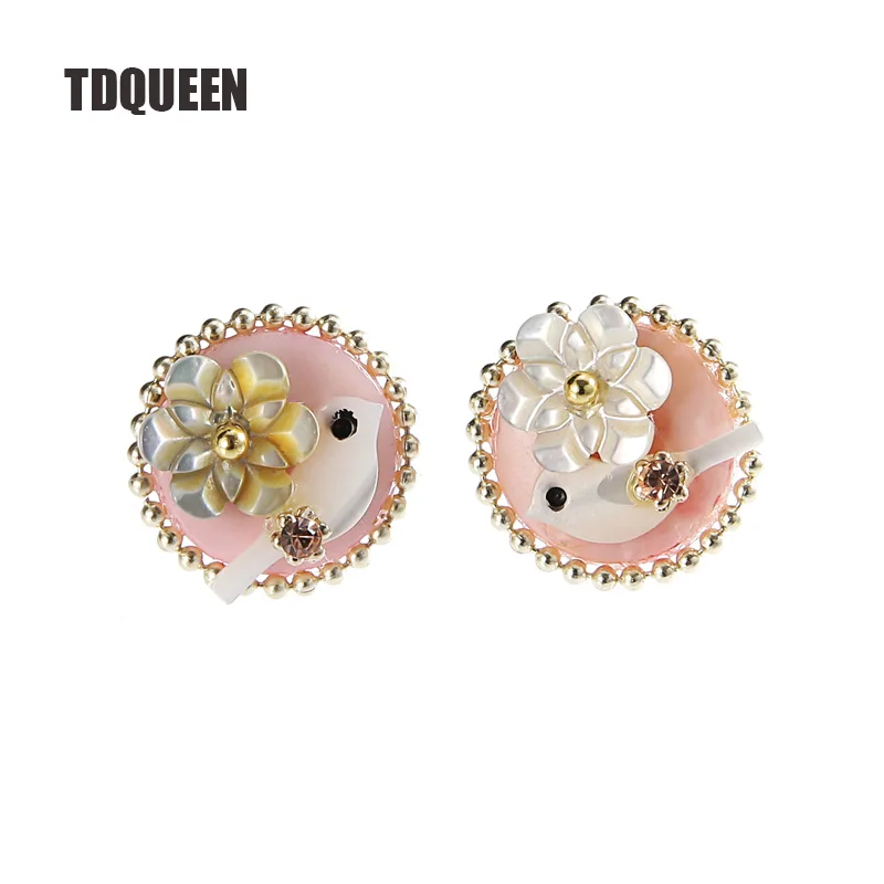 

TDQUEEN Earrings for Women Round Handmade Animal Bird Natural Shell Fashion Stud Earrings Pink Christmas Gift Jewelry Earring