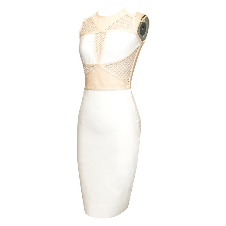 НИКОЛЬ BELLE2017 новый женский sexy dress белая повязка и абрикос о образным вырезом сетки