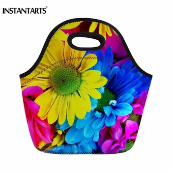 

INSTANTARTS Neoprene 3D Floral Print Outdoor Picnic Bags Cooler Food Box for Students Sport Hiking Tote Handbags Women Lunch Bag