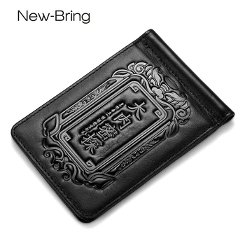 

NewBring Men Women Genuine Leather Auto Car Driver License Holder Cover Slim Money Clip ID Card Chinese Style Charact Billfold