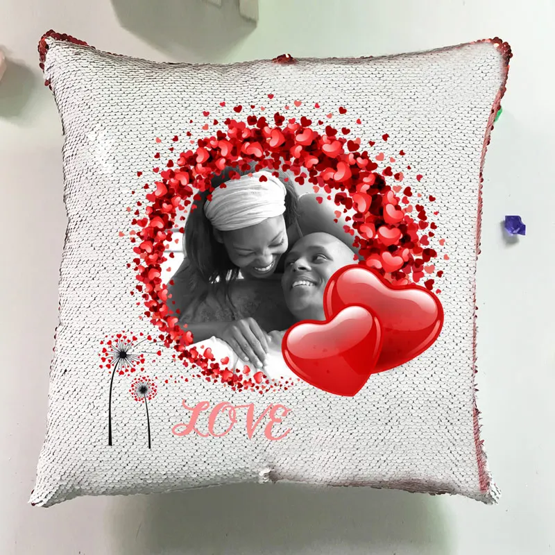  Diy Custom Photo Sofa Pillow Cover Cushion Heart Design Reversible Flip Sequin Cusion For Couch Decorative Pillowcase (3)
