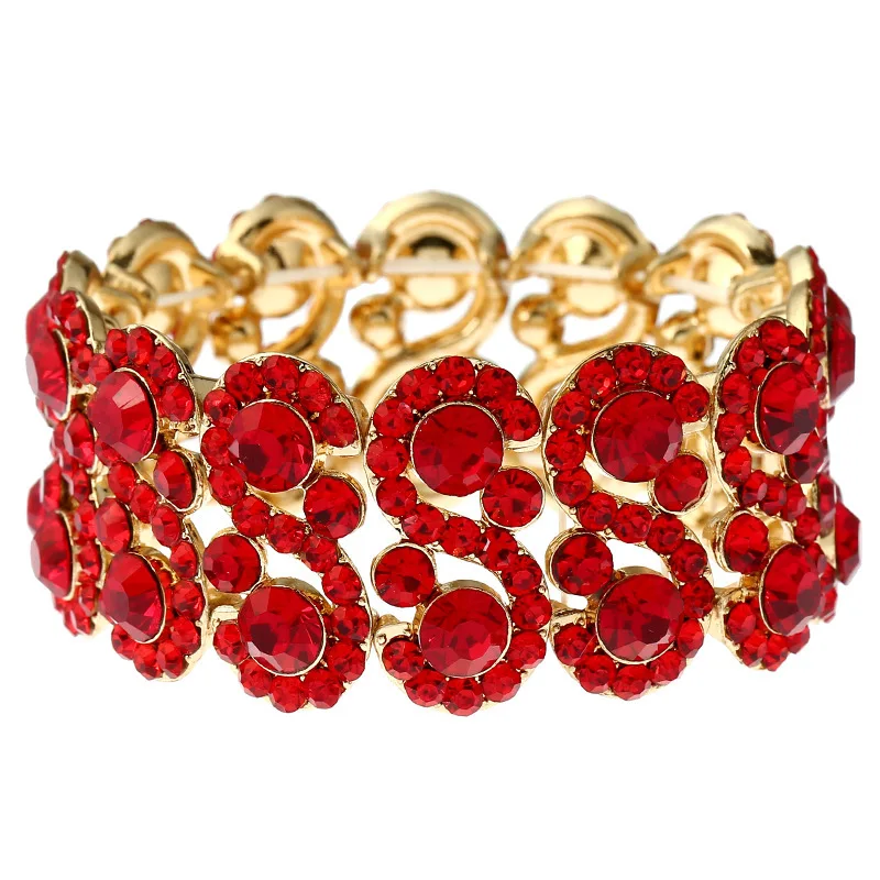 Модные очаровательные Стразы, браслет на запястье для женщин, массивный эластичный браслет, красные разноцветные металлические ювелирные изделия, аксессуары для женщин