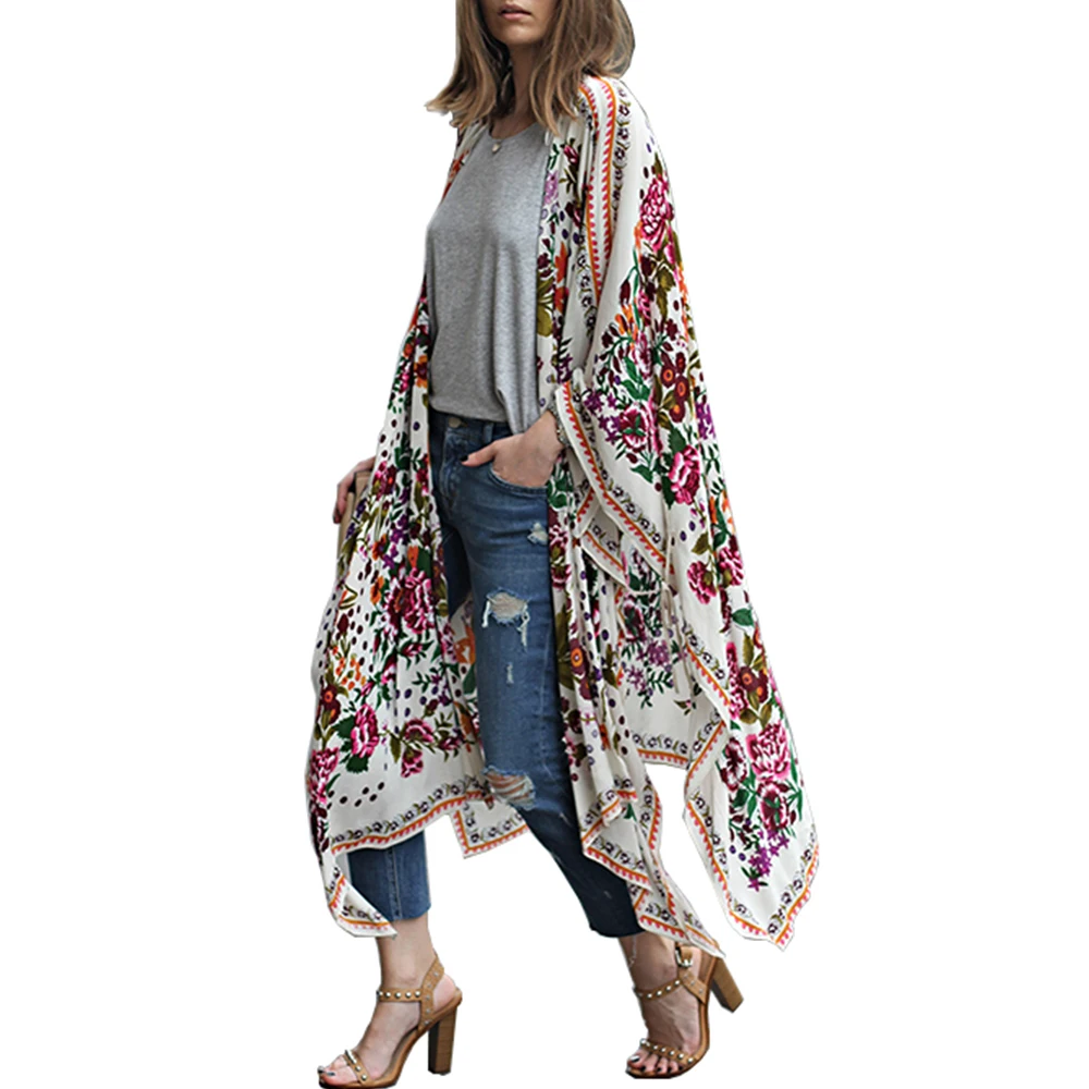 

Women Long Chiffon Kimono Cape Cardigan Blusa Feminina Casual Shirts Jackets Long Beach Cover Up Tops blusa femin