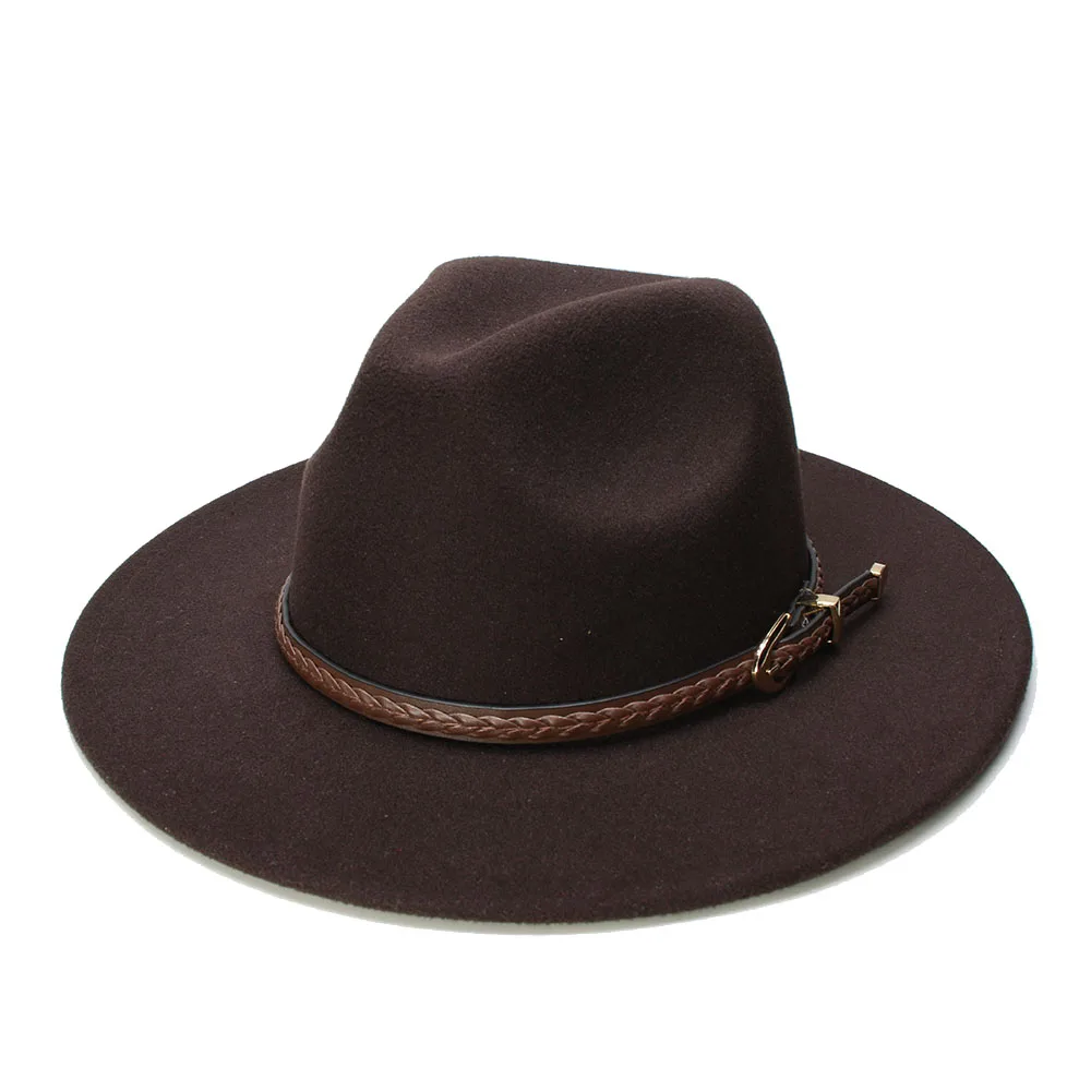 summer fedora LUCKYLIANJI Retro Women Men Vintage 100% Wool Wide Brim Cap Fedora Panama Jazz Bowler Hat Brown Knit Leather Band (57cm/adjust) small fedora hat Fedoras