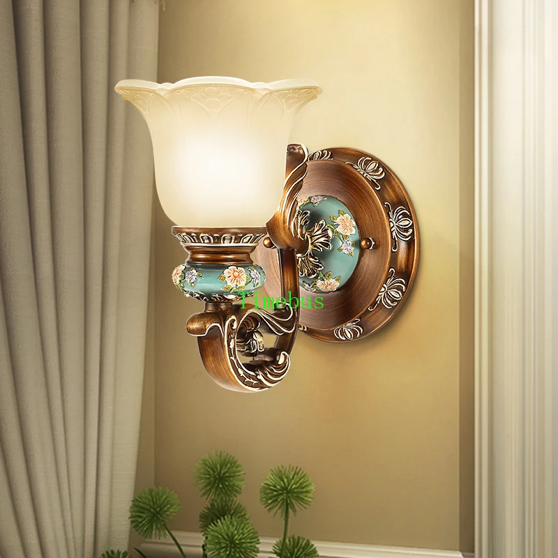 Европейский светодиодный настенный светильник Ванная комната туалетное зеркало со светодиодной подсветкой Гостиная настенное бра, прикроватное лампа фоновые обои настенные светильники Ретро смоляная лампа