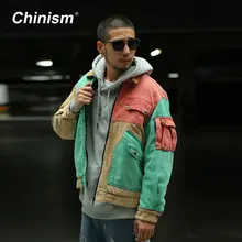 Китайское цветное лоскутное шерстяное пальто с воротником, мужские свободные парки с несколькими карманами, стильные уличные мужские зимние куртки в стиле хип-хоп