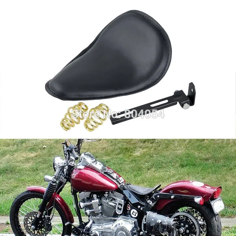 Motorcycle Deep Dish  Leatheroid Solo Spring Seat For Customs Bobber Harley Sportster Nightster