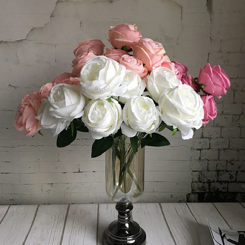 9 Heads Large Royal rose bouquet luxury Artificial flowers silk fake