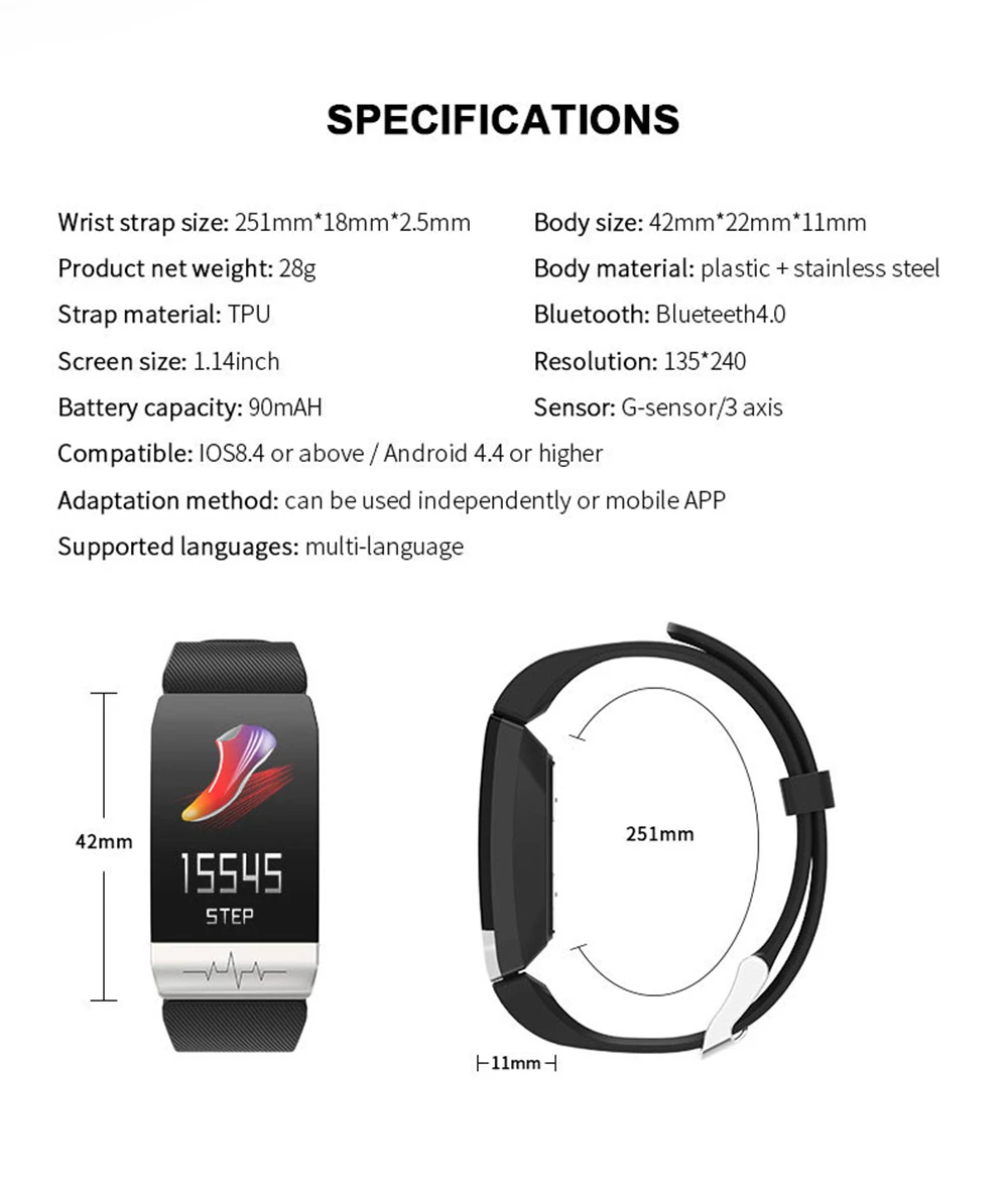 Letike ECG умный браслет с ECG PPG монитор сердечного ритма кровяное давление IP67 фитнес-трекер Wrisatband умные часы