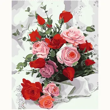 

Beautiful Spring flower Oil Painting pictures By Numbers Red rose Digital Pictures Coloring by hand Unique Gifts Home Decoration