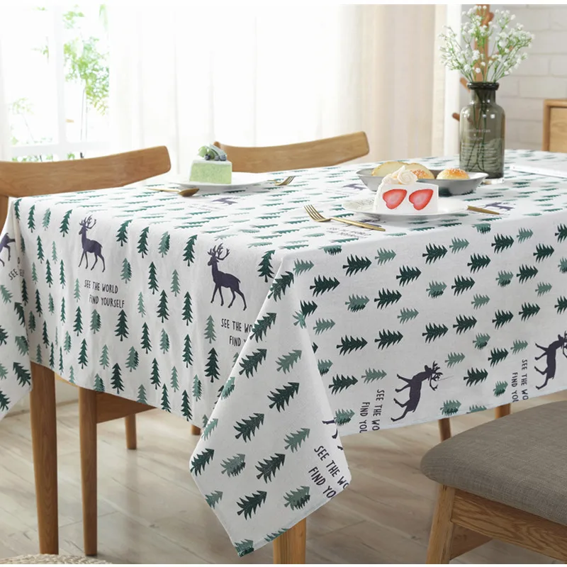 

Nordic Moose Linen Tablecloth Christmas Tree Table Cloth Cloth Cover Dust Proof Cloth Cover