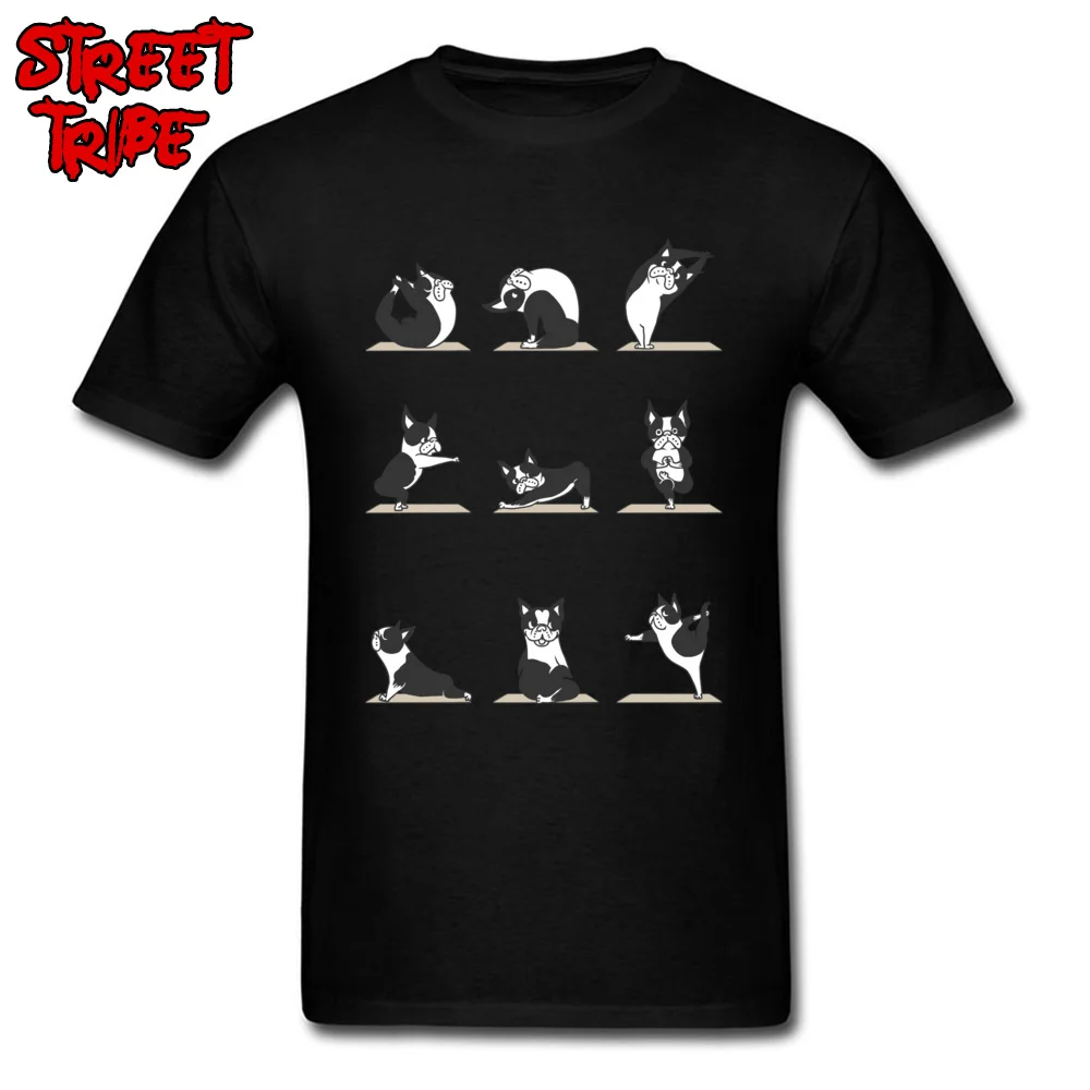 NormalSummer Short Sleeve Tops Shirts Lovers Day On Sale O Neck Pure Cotton Tops Shirts Men Top T-shirts Boston Terriers Yoga  Boston Terriers Yoga black
