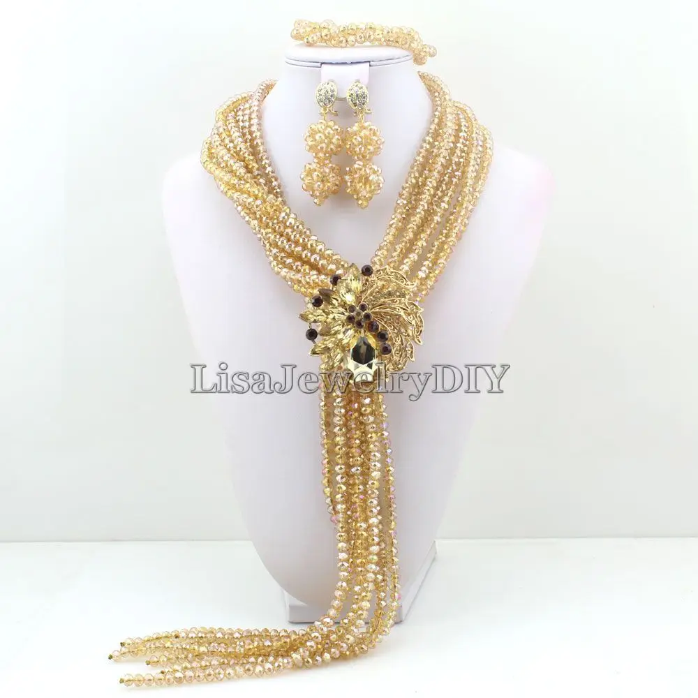 

Hot African Party Beads Jewelry Sets Nigeria Bridal Crystal Wedding Beads Jewelry Sets HD3550