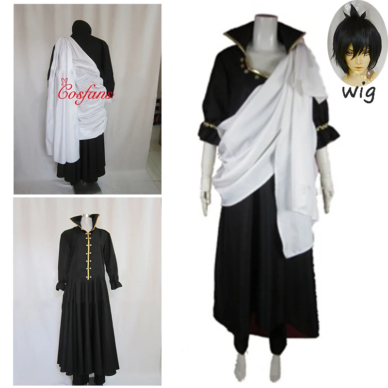 

4PCS New Arrival Fairy Tail Zeref men Cosplay Costume Full Set and wig Long coat pants and white cloth Halloween Cosplay women