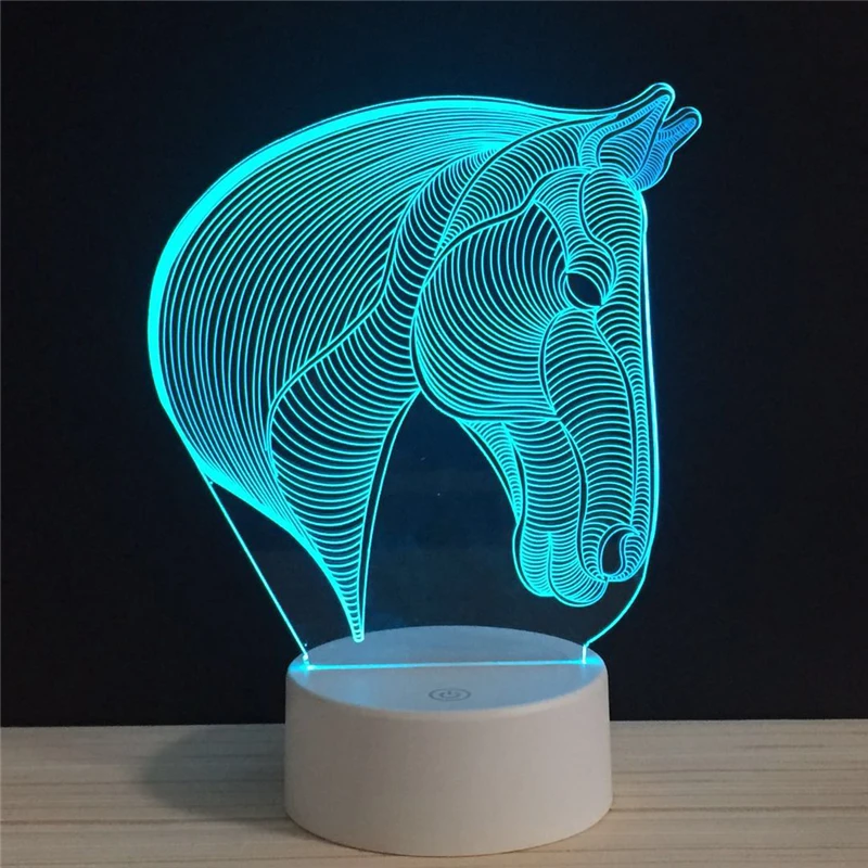 LED 3D голова лошади Лаки сторона лицо ночник акриловая Ночная лампа светящаяся с