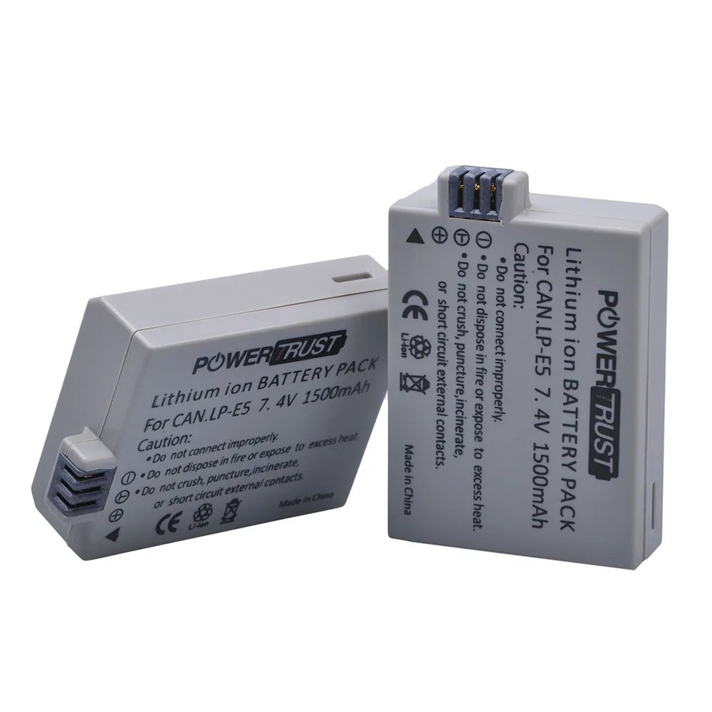 Аккумулятор PowerTrust 1500 мАч для Canon EOS Rebel XS T1i XSi 1000D 500D 450D Kiss X3 X2 F 450D|battery for canon|lp e5battery