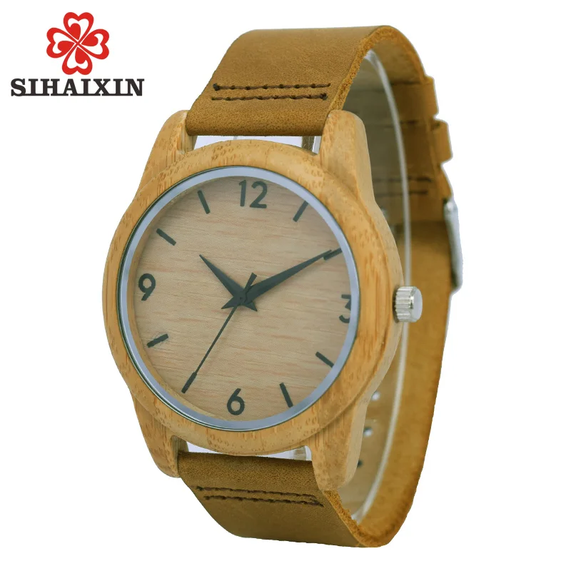 

Wooden Watches Man Quartz Movement Wristwatches Genuine Leather Strap Bamboo wooden Case Watches For Women And Men Clock As Gift