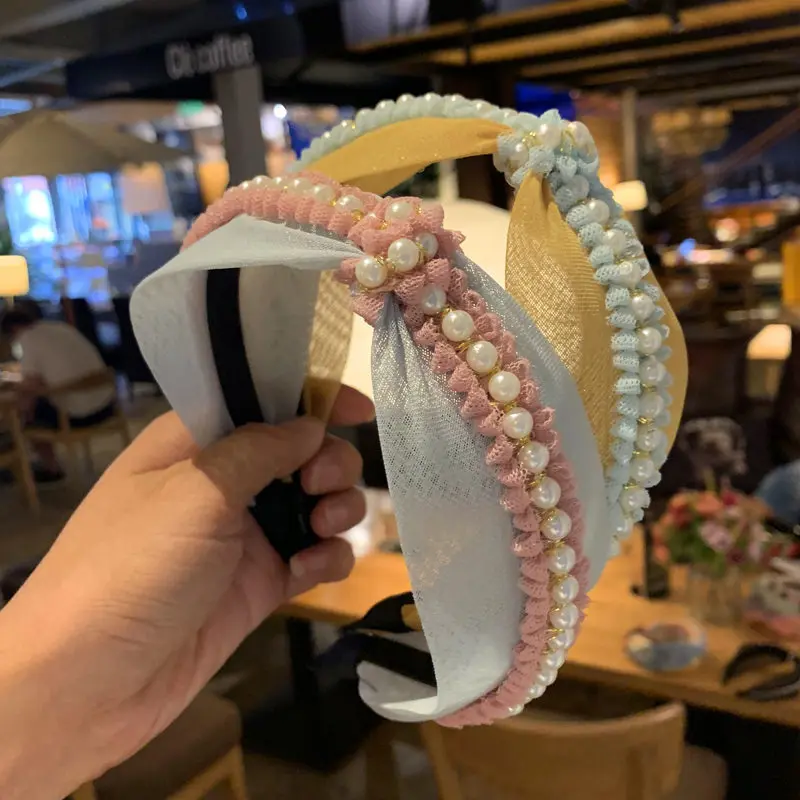 

Cute Korean Women Girls pearl Floral Flowers Fabric Bow Knot Hairband Headband Bunny Rabbit Ears Hair Hoop Band Accessories