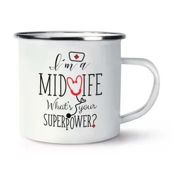 

Stainless Steel Camping Coffee Mug I'm A Midwife What's Your Superpower Retro Enamel Birthday Christmas Outdoors Metal Enamel Ca