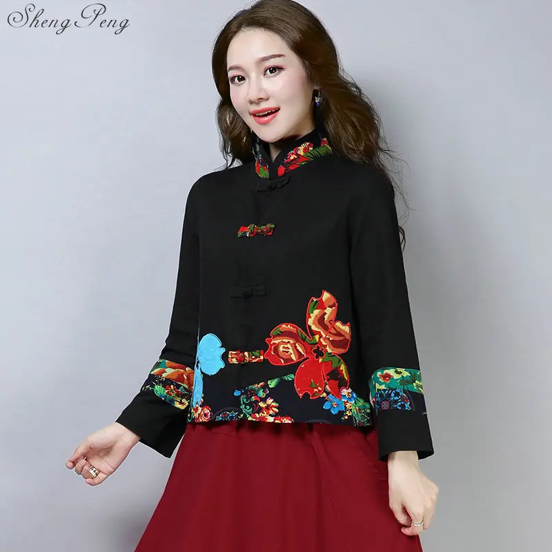 Традиционная китайская одежда для женщин cheongsam Топ воротник стойка Женские топы и блузки Восточная китайская одежда V1362