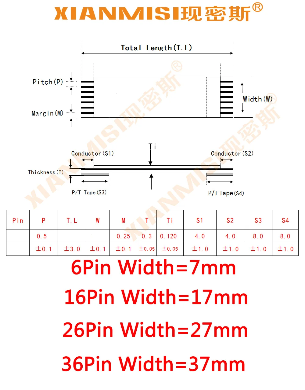 FFC/FPC плоский гибкий ленточный кабель 6Pin 16Pin 26Pin 36Pin та же Сторона 1,0 мм Шаг AWM VW-1 20624 20798 80C 60 в длина 40 см 5 шт