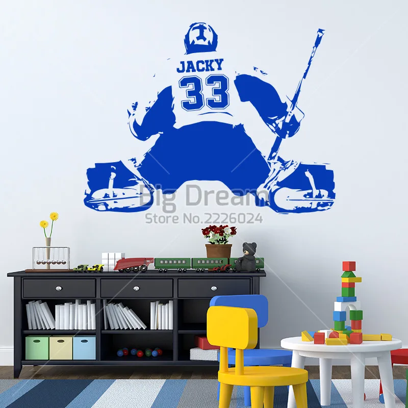 Хоккейный вратарь и большой хоккейный плеер выбрать Джерси имя и цифры стикер на стену винил DIY домашний декор спортивные наклейки для детской