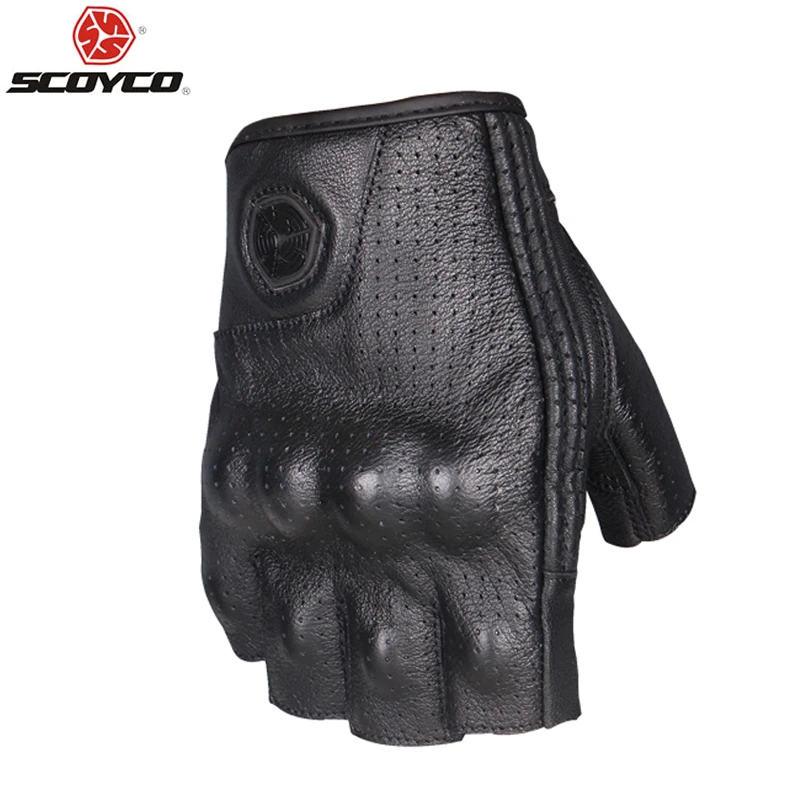 

SCOYCO Racing Motorcycle Half Finger Gloves Cowhide Sheepskin Moto Motocross Rider Summer Short Gloves Anti-fall M-43C