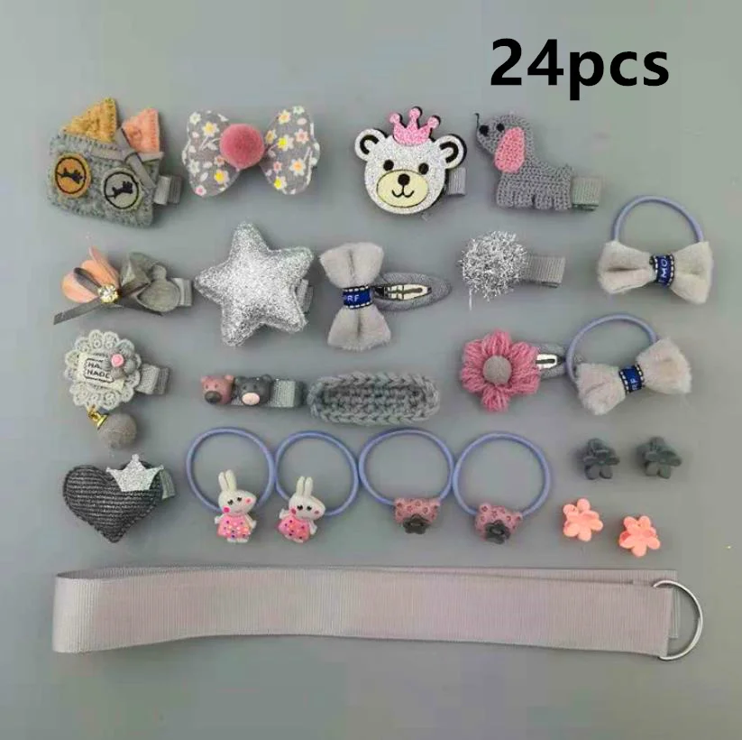 

NEW 24PCS Girls hair Accessories Headwear gift Set Kids Bowknot Chiffon Hair Clips Hairpins Kids Princess Tiara barrrette TZ18