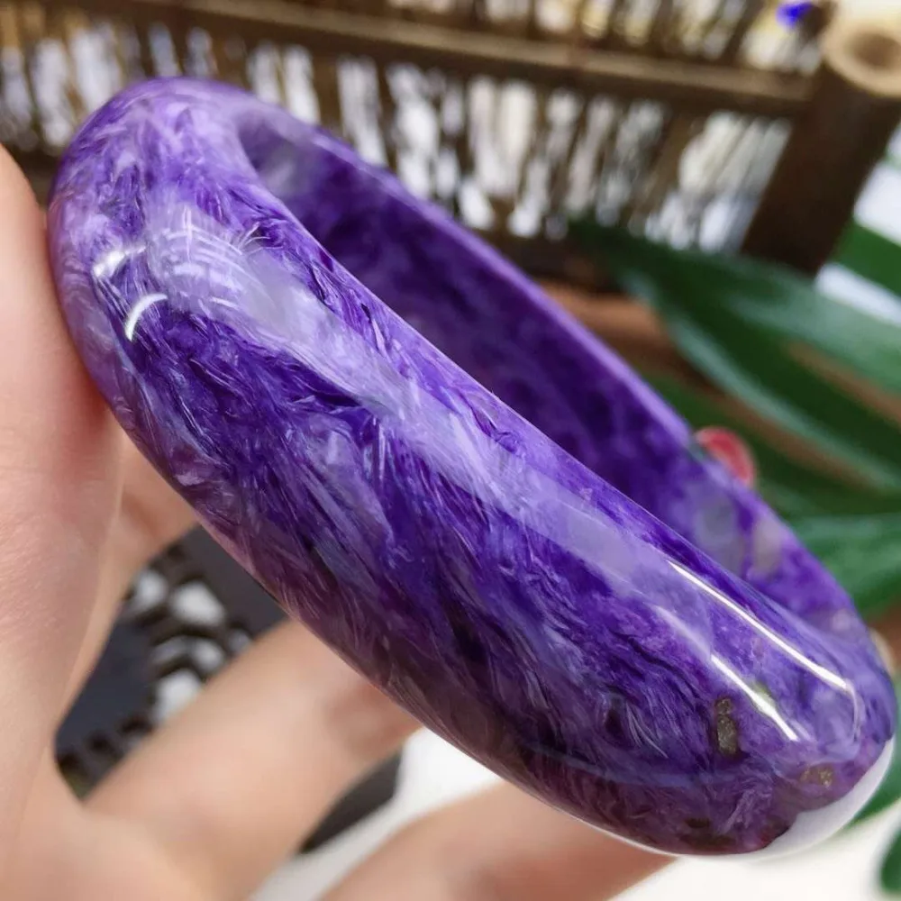 

59.5mm Genuine Natural Purple Charoite Bangles Gemstone Crystal 17.5x9mm Size For Women Female Gift Fashion Bangle Certificate