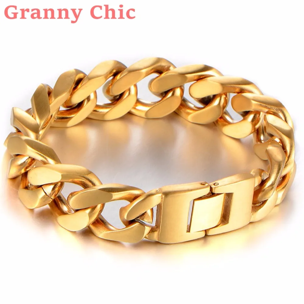 Granny Chic 8 66 Fashion 17mm Wide font b Gold b font color Cut Curb Cuban