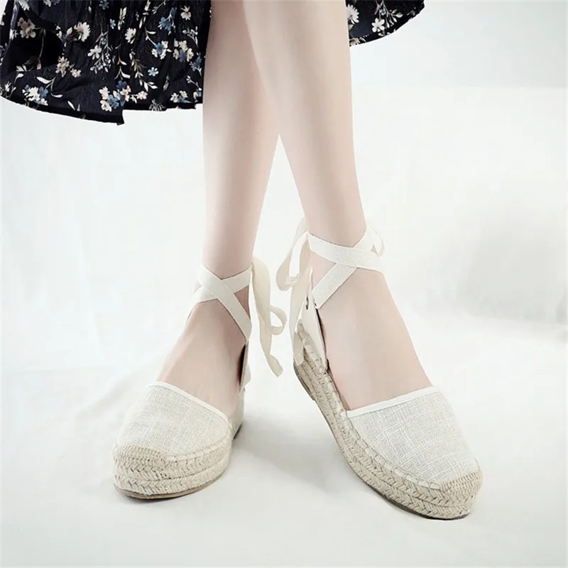 Summer Black Striped Wedge Espadrilles Women Sandals Closed Toe Lace Gladiator Sandal Women Casual Lace Up Women Platform Sandal (11)