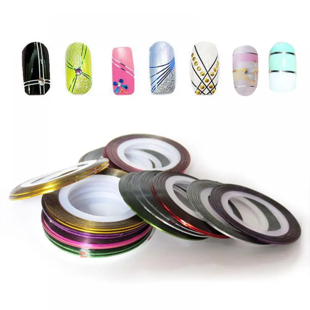 

1mm 10pcs/Lot Color Glitter Nail Striping Line Tape Sticker Set Nail Art Decorations DIY Tips For Polish Gel Manicure Accessorie