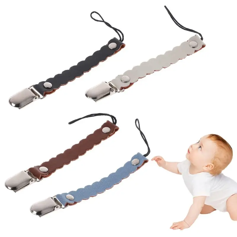 Baby Pacifier Clip Faux Leather Clips Strap Nipple Holder Soother