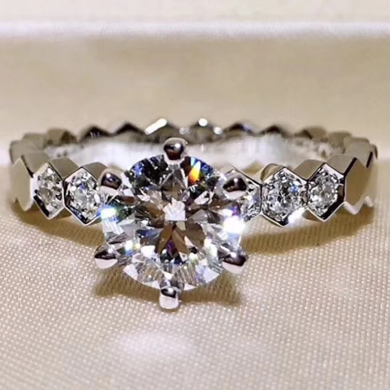 

Brand Pure 925 Sterling Silver Jewelry For Women Beehive Rings Wave Rings Wedding Jewelry Engagement Silver Honeycomb Ring 1ct