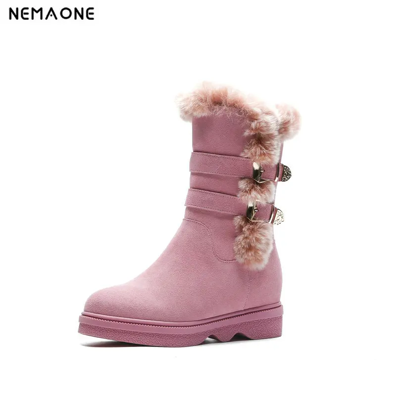

NemaoNe Flats Winter Shoes Ankle snow Boots For Women 100% Real Fur Warm Cotton Ladies Shoes 2018 New Arrival Flat Heel Boots