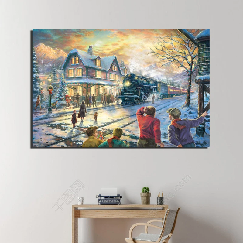 

Lionel Thomas Kinkade Christmas Canvas Painting Living Room Home Decoration Modern Wall Art Oil Painting Posters Picture Artwork