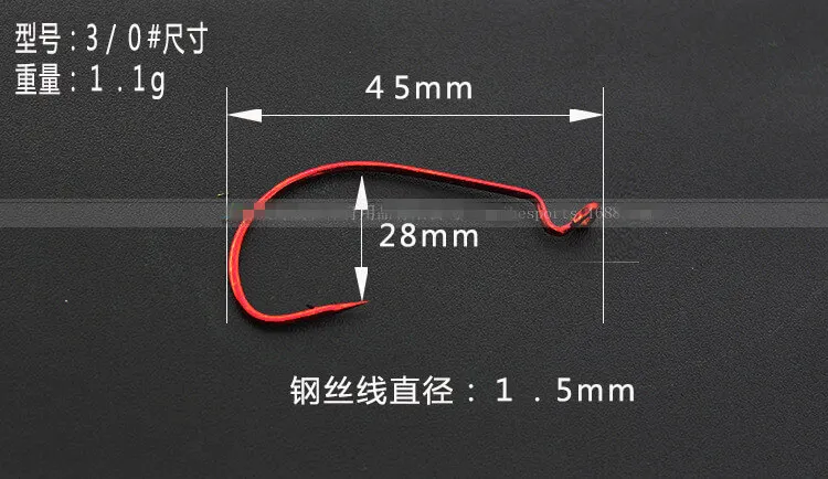 100 шт. рыболовный офсетный крючок червь дропшиппинг широкий зазор колючий рыболовный крючок Щука окунь мягкие приманки 2#-5/0# джиг красный морской пресноводный - Цвет: 3-0